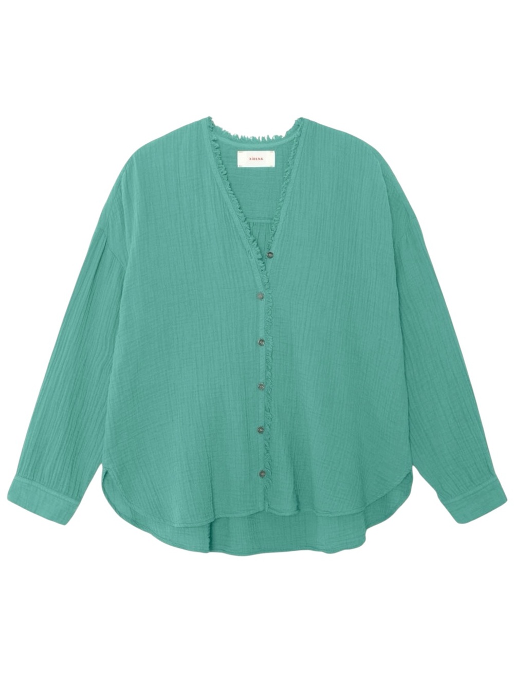 Xirena Reagan Cotton Gauze Shirt Button Up Large Green Long Sleeve Boho Beach